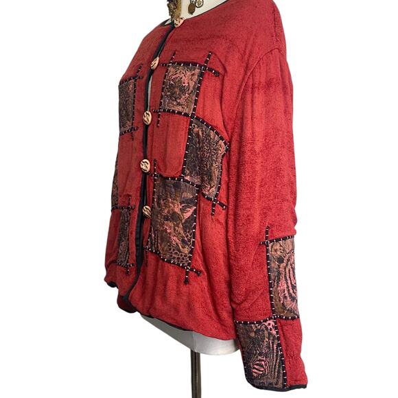 Allure Vtg Patchwork Safari Animal Cute Oversized Jacket Hippie Boho - Picture 5 of 14